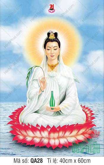 Phật Quan Âm Đẹp QA28, ngự đài sen đỏ trôi trên biển xanh