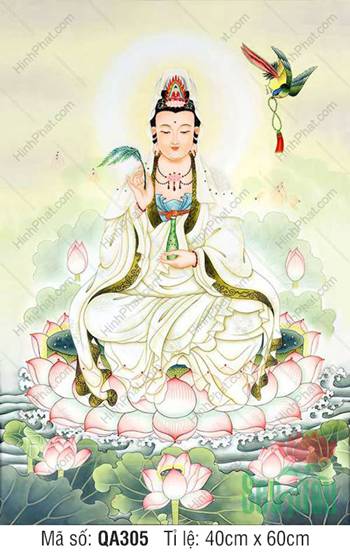 Quan Thế Âm Bồ Tát QA305, dáng an tọa đài sen nhành dương