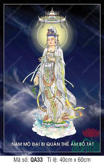 Quán Thế Âm Bồ Tát QA33, dáng đứng trên mây nền trời xanh thẫm