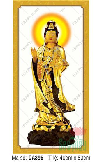 Quan Thế Âm Bồ Tát QA396, tôn tượng dát vàng ngự đài sen báu