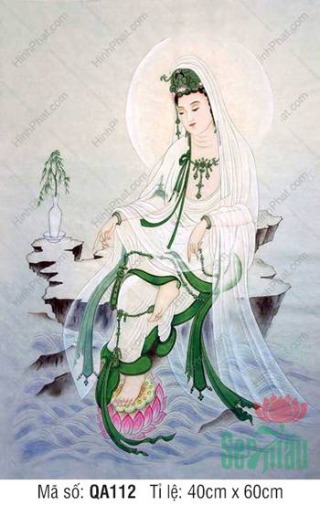 Quan Thế Âm QA112, Bồ Tát khoác lụa xanh ngự mỏm đá