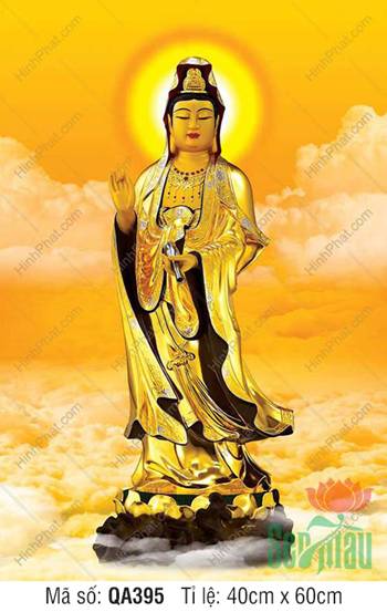 Quán Thế Âm QA395, tôn tượng vàng đứng trên đài sen