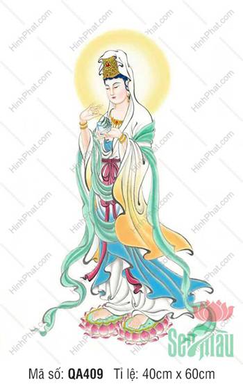 Quán Thế Âm QA409, Bồ Tát đứng đài sen diện bạch y thanh thoát