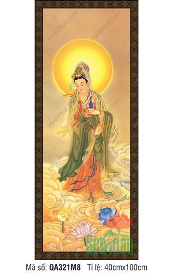 Quán Thế Âm, Tranh Quán Thế Âm Đẹp QA321M8 ngự mây vàng