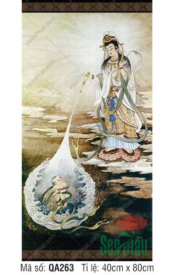 Tôn Ảnh Quan Thế Âm QA263, Quán Thế Âm rưới cam lồ cứu độ