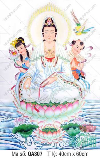 Tôn Ảnh Quan Thế Âm QA307, an tọa đài sen cầm cuộn kinh báu
