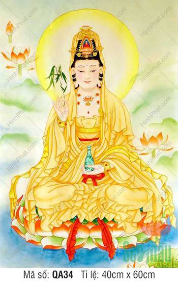 Tôn Ảnh Quan Thế Âm QA34, khoác y vàng ngự đài sen