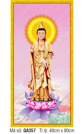 Tôn Ảnh Quan Thế Âm QA357, y vàng rực rỡ ngự trên đài sen hồng