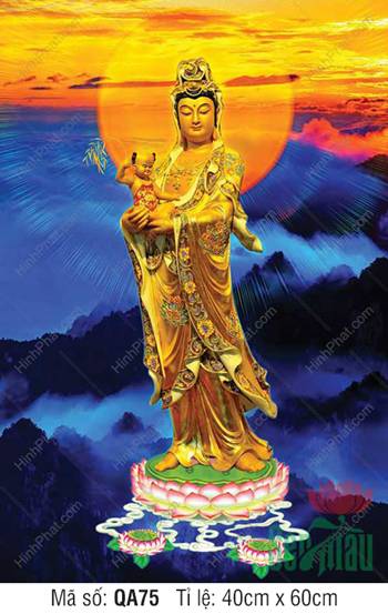 Tôn Ảnh Quan Thế Âm QA75, Quan Âm áo vàng bồng đồng tử
