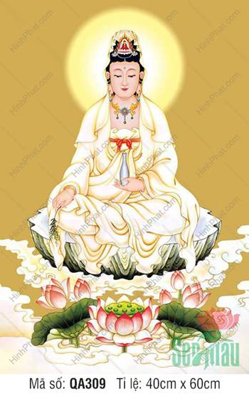 Tranh Mẹ Quan Âm QA309, an tọa giữa mây sen