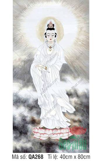 Tranh Phật Quan Âm Đẹp QA268, Quán Thế Âm ngự đài sen