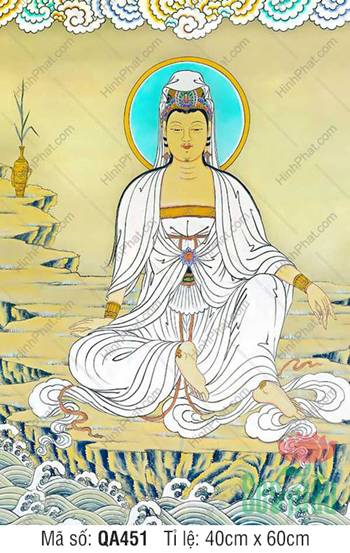 Tranh Phật Quan Âm QA451, Bồ Tát ngự tọa vách đá sóng cuộn