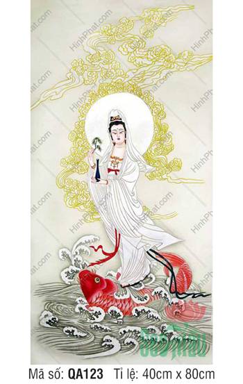 Tranh Quan Thế Âm Bồ Tát QA123, Bồ Tát ngự cá chép đỏ