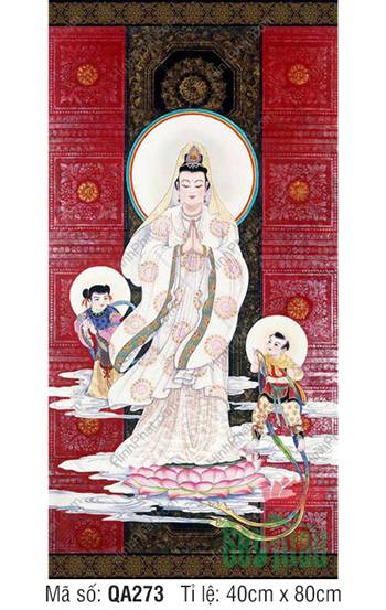 Tranh Quan Thế Âm Bồ Tát QA273, Quán Thế Âm chắp tay ngự sen