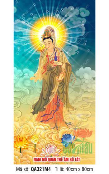 Tranh Quan Thế Âm, Hình Quan Thế Âm Đẹp QA321M4 ngự mây vàng