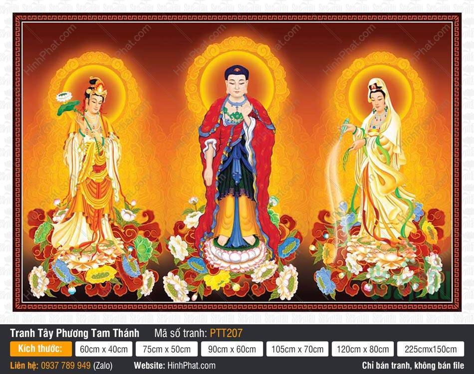 Ảnh Tây Phương Tam Thánh Khổ Lớn PTT207 Ảnh Tây Phương Tam Thánh Khổ Lớn PTT207 Phật A Di Đà y đỏ