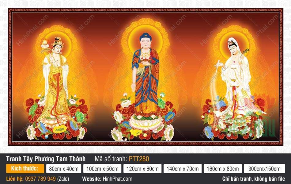 Bộ Hình Ảnh Đẹp Về Tây Phương Tam Thánh PTT280 Bộ Hình Ảnh Đẹp Về Tây Phương Tam Thánh PTT280 họa cảnh ba vị đứng trên tòa sen báu rực rỡ