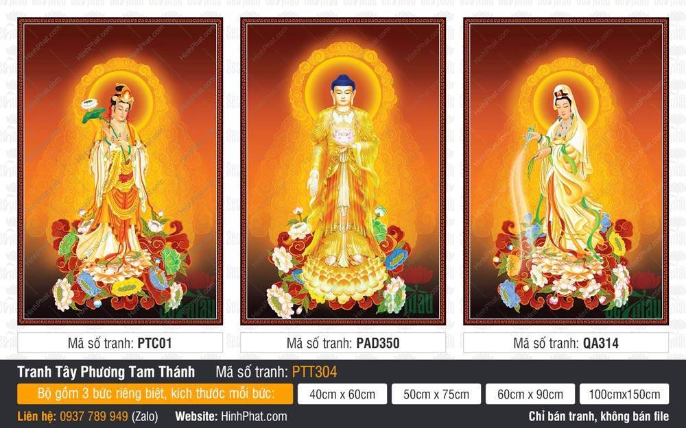Bộ Hình Ảnh Đẹp Về Tây Phương Tam Thánh PTT304 Bộ Hình Ảnh Đẹp Về Tây Phương Tam Thánh PTT304 mô phỏng ba vị tôn Phật khoác y vàng trang nghiêm