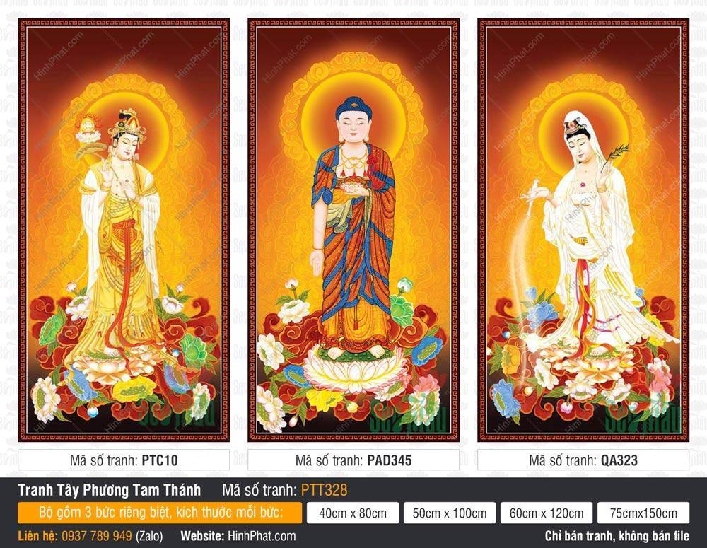 Bộ Hình Ảnh Đẹp Về Tây Phương Tam Thánh PTT328 Bộ Hình Ảnh Đẹp Về Tây Phương Tam Thánh PTT328 ba vị đứng trên đài sen vàng rực rỡ