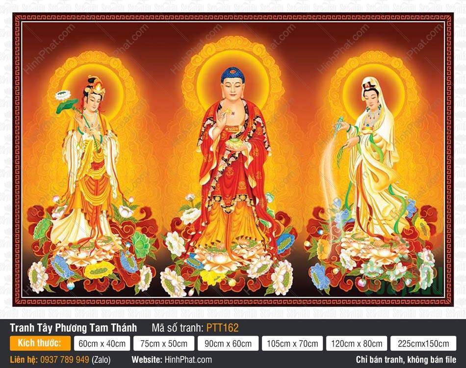Hình Tây Phương Tam Thánh A Di Đà Phật PTT162 Hình Tây Phương Tam Thánh A Di Đà Phật PTT162 ba vị đứng trên tòa sen rực rỡ