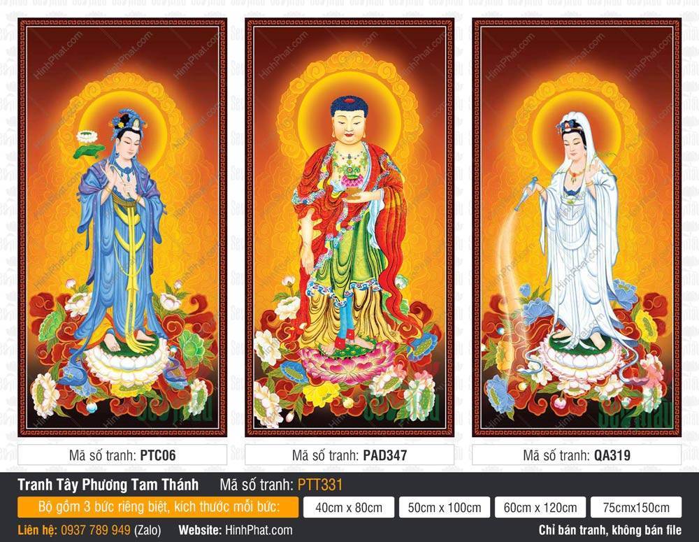 Hình Tây Phương Tam Thánh Chất Lượng Cao PTT331 Hình Tây Phương Tam Thánh Chất Lượng Cao PTT331 ngự đài sen báu giữa vầng hào quang rực rỡ