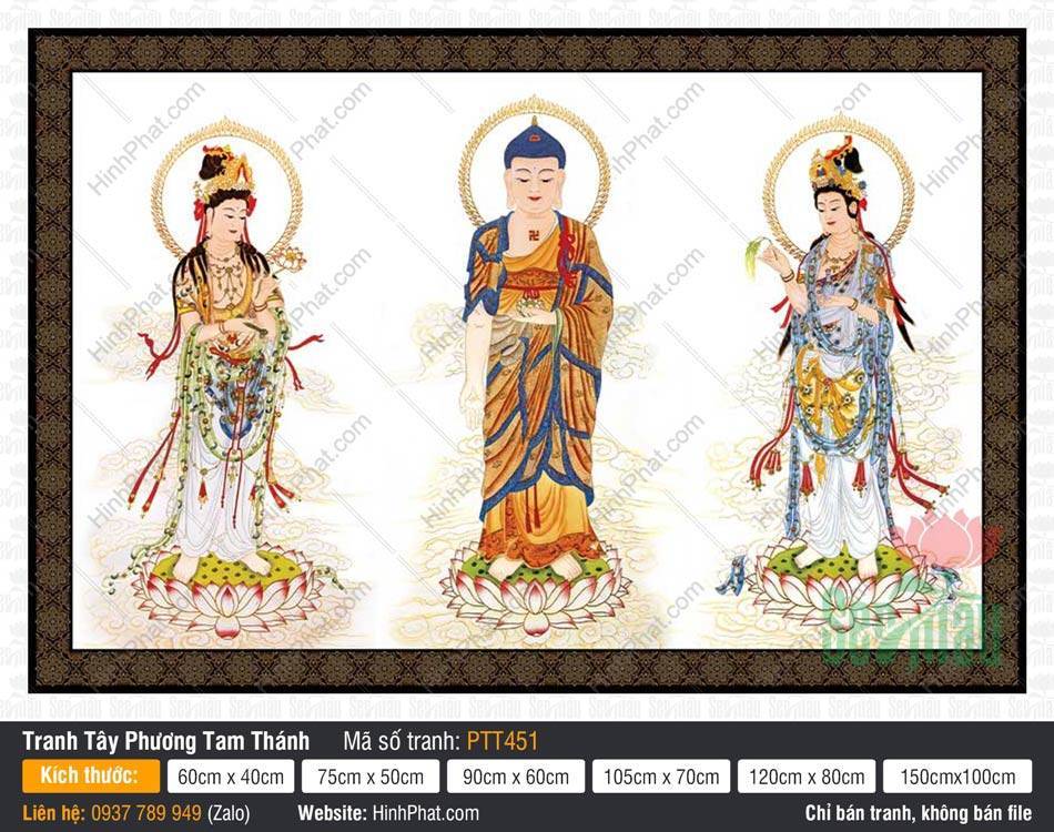 Hình Tây Phương Tam Thánh Chất Lượng Cao PTT451 Hình Tây Phương Tam Thánh Chất Lượng Cao PTT451 với Ba Ngài đứng trên đài sen nền trắng