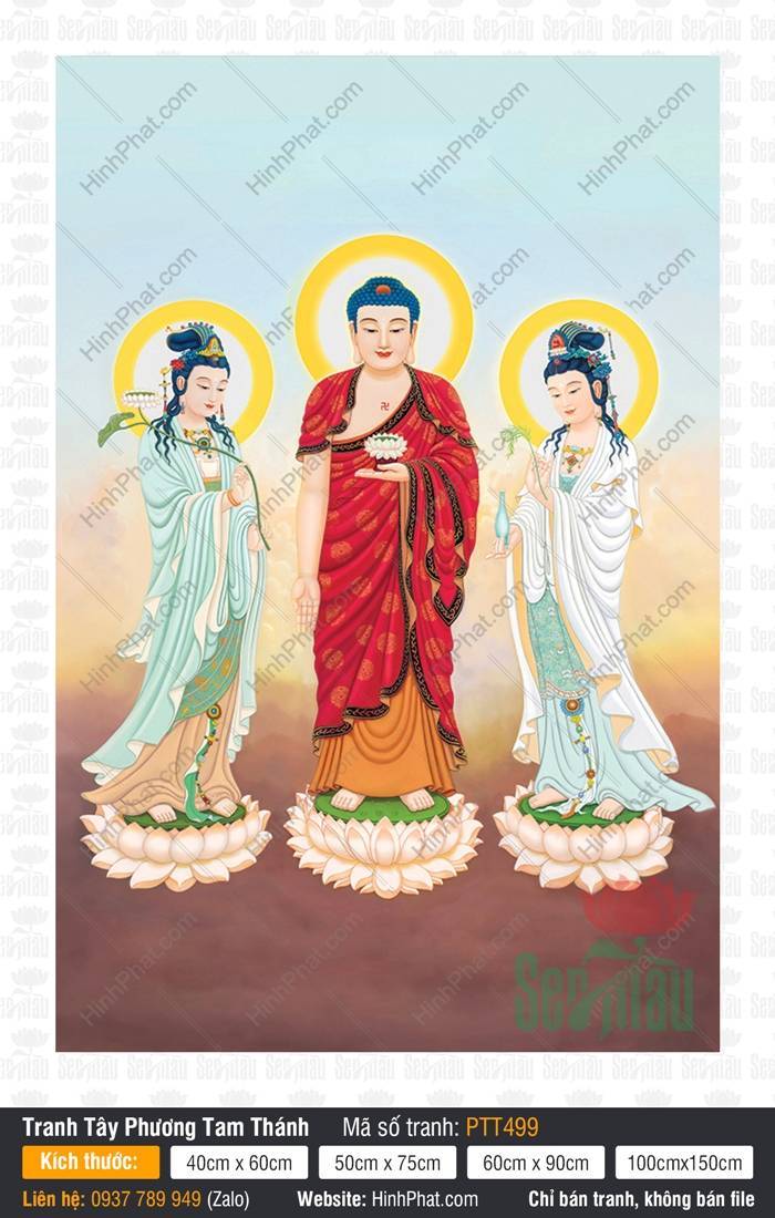Hình Tây Phương Tam Thánh Size Lớn PTT499 Hình Tây Phương Tam Thánh Size Lớn PTT499 khắc họa Ba Ngài đứng trên đài sen trắng