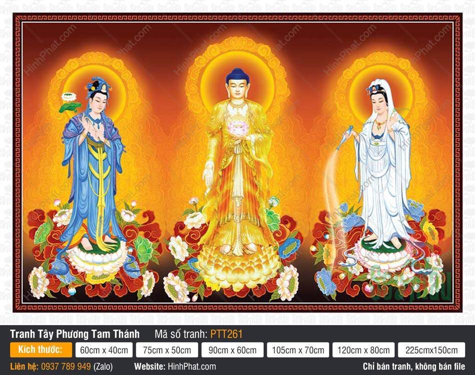 Hình Tây Phương Tam Thánh đẹp nhất PTT261 Hình Tây Phương Tam Thánh đẹp nhất PTT261 ba Đức Phật ngự sen giữa hào quang tỏa sáng