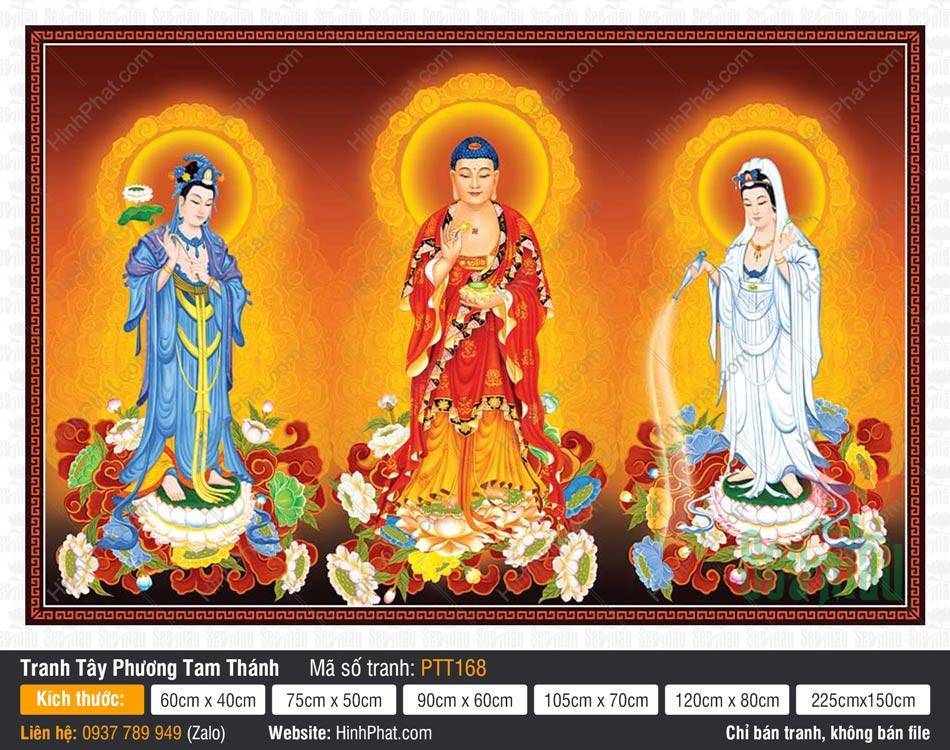 Hình Tây Phương Tam Thánh size Lớn PTT168 Hình Tây Phương Tam Thánh size Lớn PTT168 ba Ngài đứng trên đài sen hào quang rực rỡ