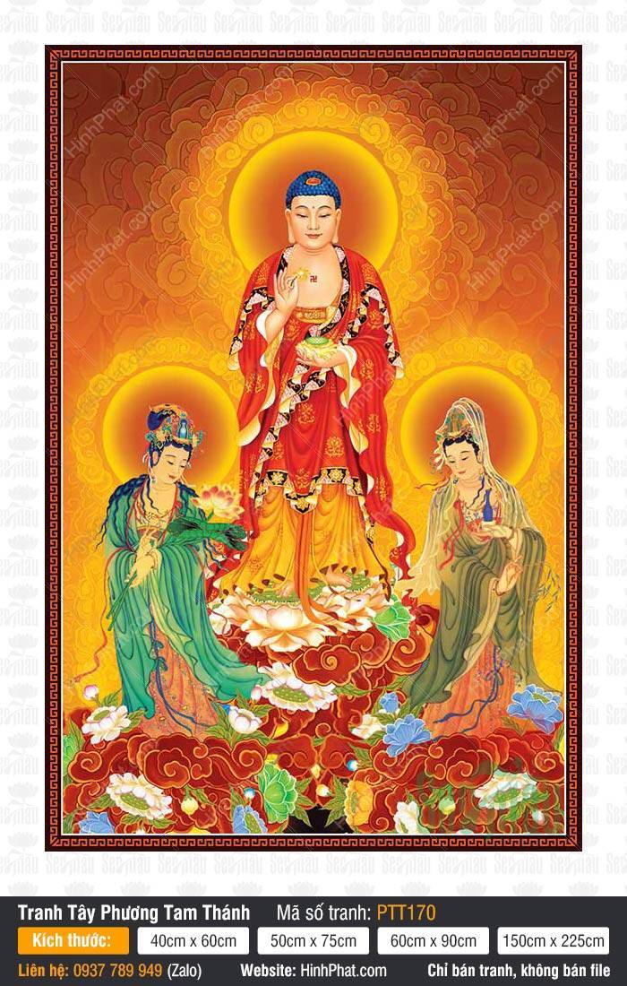 Tây Phương Tam Thánh Đẹp PTT170 Tôn tượng đứng trên đài sen giữa biển hoa trong Tây Phương Tam Thánh Đẹp PTT170