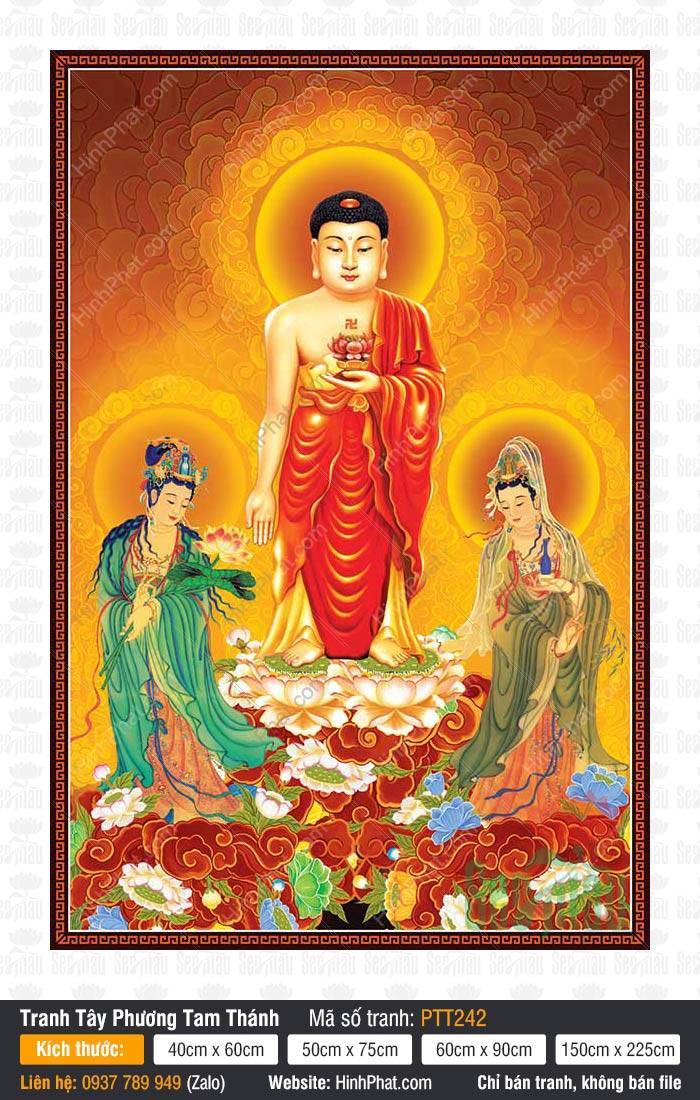Tây Phương Tam Thánh Đẹp PTT242 Tây Phương Tam Thánh Đẹp PTT242 Phật A Di Đà và hai Bồ Tát đứng trên đài sen hồng