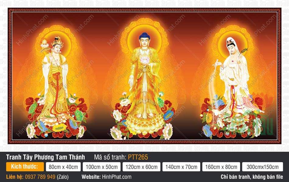 Tây Phương Tam Thánh PTT265 Tây Phương Tam Thánh PTT265 với y phục vàng kim và trắng ngự đài sen