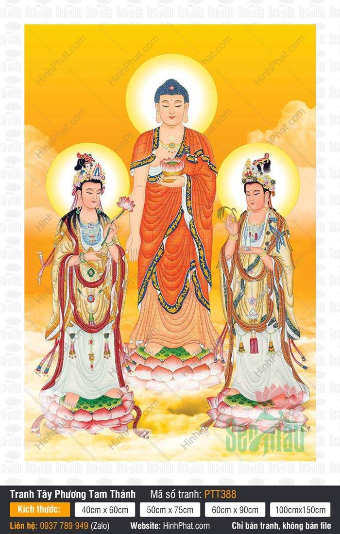 Tây Phương Tam Thánh kích thước lớn PTT388 Tây Phương Tam Thánh kích thước lớn PTT388 Đức Phật y đỏ đứng trên đài sen hồng