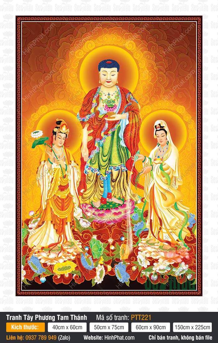 Tây Phương Tam Thánh size lớn PTT221 Tây Phương Tam Thánh size lớn PTT221, ba vị Phật Bồ Tát ngự đài sen vàng rực rỡ
