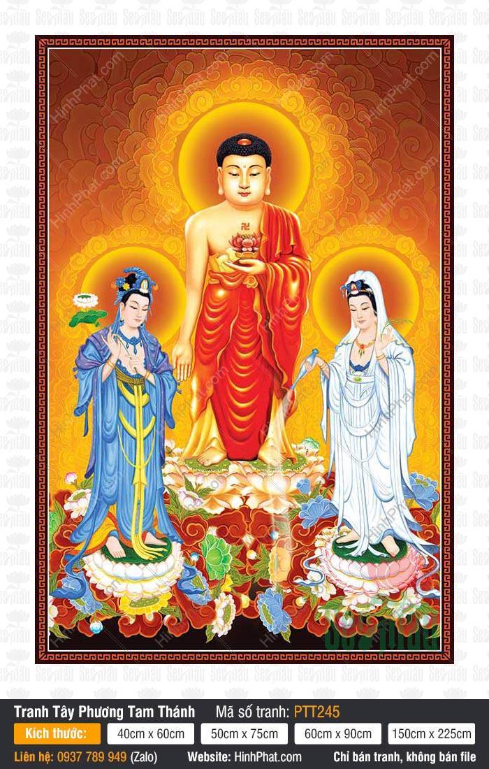 Tây Phương Tam Thánh size lớn PTT245 Tây Phương Tam Thánh size lớn PTT245 ba vị đứng trên đài sen hào quang rực rỡ