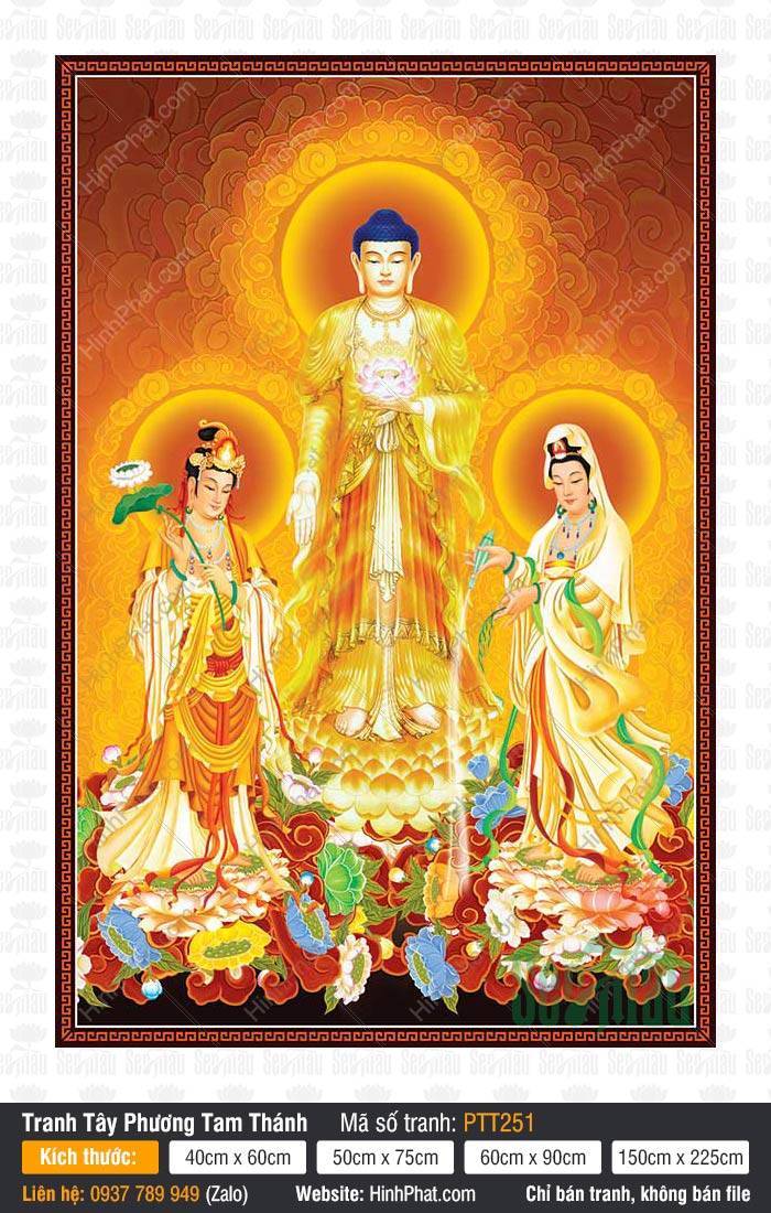 Tranh Tây Phương Tam Thánh Khổ Lớn PTT251 Tranh Tây Phương Tam Thánh Khổ Lớn PTT251 ba vị đứng trên đài sen hào quang rực rỡ