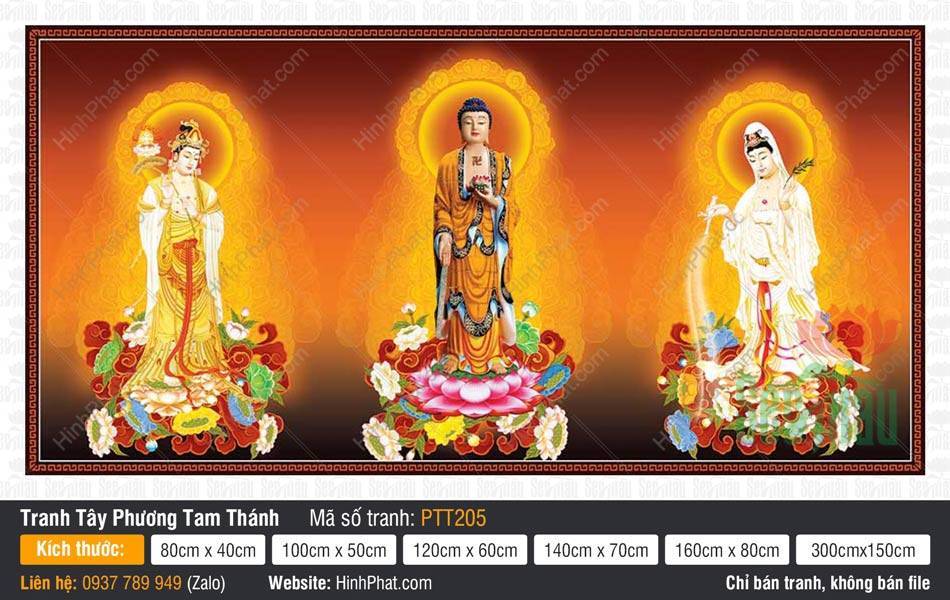 Tranh Tây Phương Tam Thánh size Lớn PTT205 Tranh Tây Phương Tam Thánh size Lớn PTT205 khắc họa ba vị tôn túc uy nghi