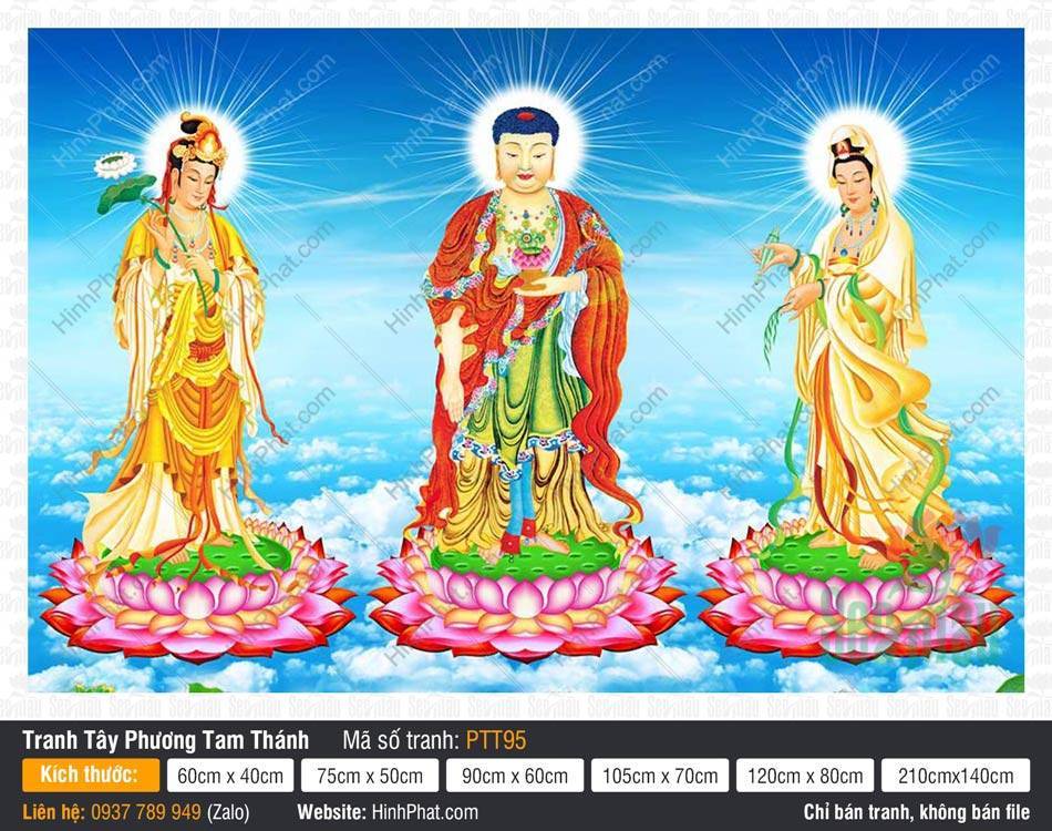 Hình Tây Phương Tam Thánh PTT95 Hình Tây Phương Tam Thánh PTT95 Phật A Di Đà và Bồ Tát trên đài sen