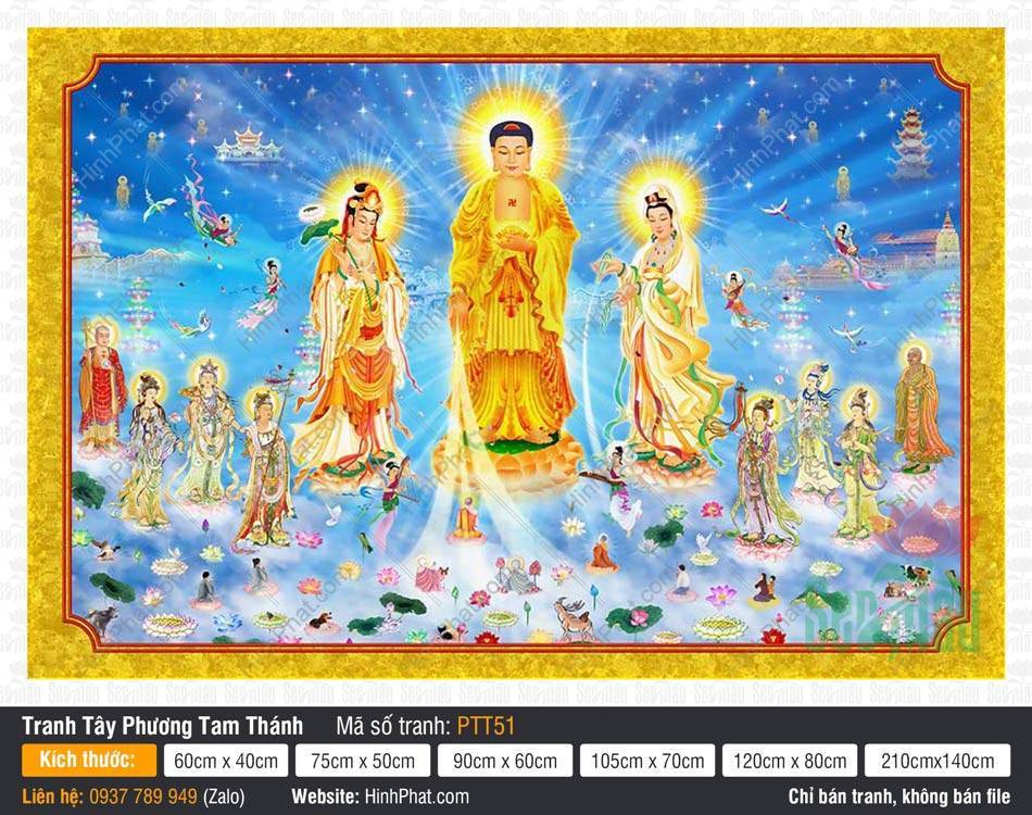 Hình Tây Phương Tam Thánh đẹp PTT51 Hình Tây Phương Tam Thánh đẹp PTT51 với chư Phật ngự đài sen