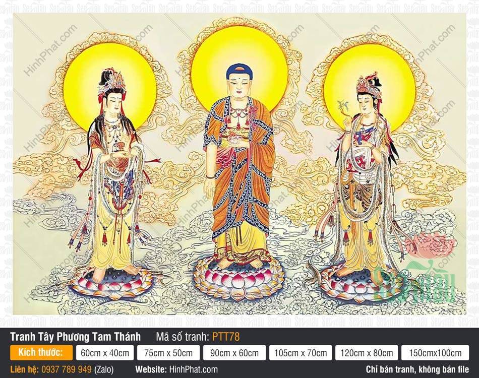 Hình Tây Phương Tam Thánh đẹp PTT78 Hình Tây Phương Tam Thánh đẹp PTT78 đứng trên đài sen rực rỡ