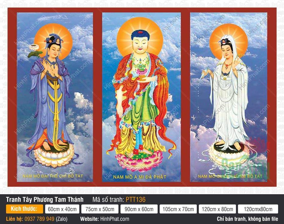 Hình Tây Phương Tam Thánh Khổ Lớn PTT136 Hình Tây Phương Tam Thánh Khổ Lớn PTT136 với ba vị tôn tượng giữa bầu trời xanh