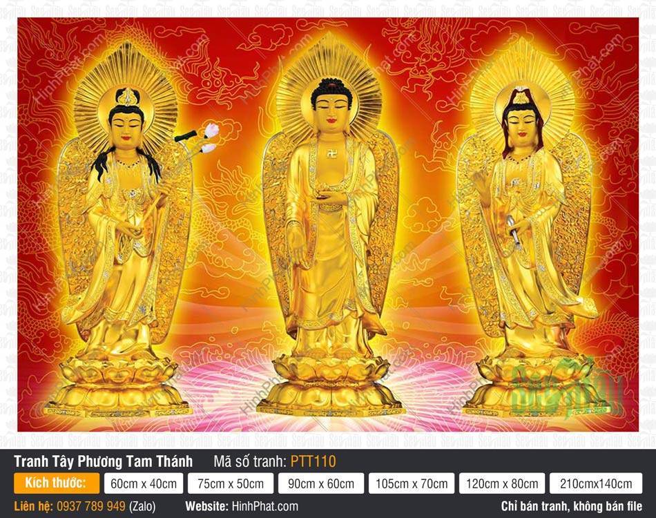Hình Tây Phương Tam Thánh kích thước lớn PTT110 Hình Tây Phương Tam Thánh kích thước lớn PTT110 tôn tượng vàng đứng trên đài sen