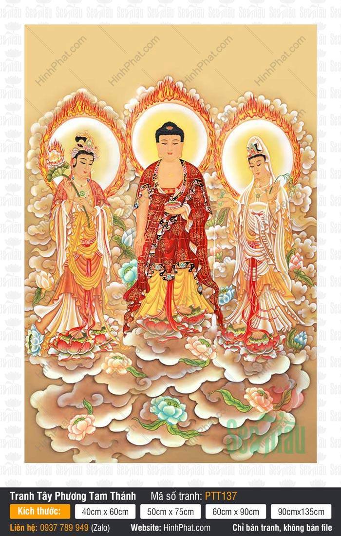 Hình Tây Phương Tam Thánh kích thước lớn PTT137 Hình Tây Phương Tam Thánh kích thước lớn PTT137 ba vị ngự đài sen trên mây