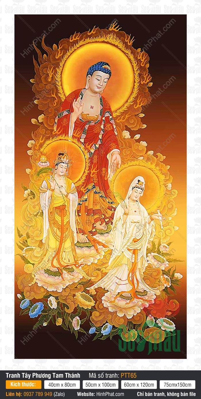 Hình Tây Phương Tam Thánh kích thước lớn PTT65 Hình Tây Phương Tam Thánh kích thước lớn PTT65 ngự đài sen với hào quang rực rỡ
