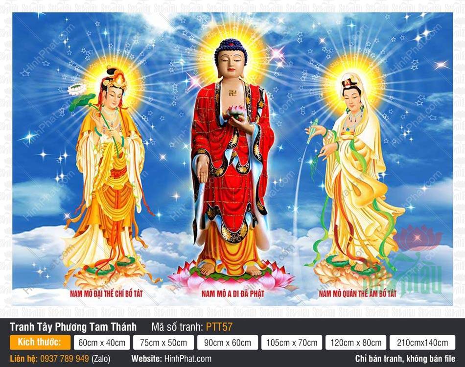 Tây Phương Tam Thánh PTT57 Tây Phương Tam Thánh PTT57 với ba vị Phật ngự đài sen hồng