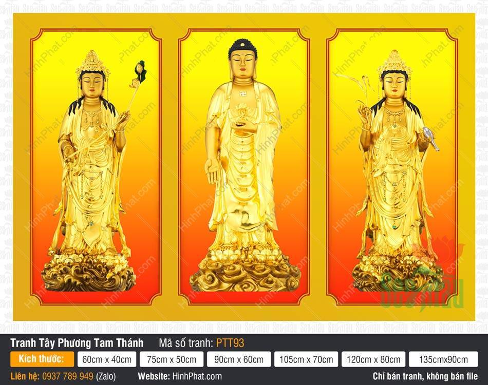 Tây Phương Tam Thánh PTT93 Tây Phương Tam Thánh PTT93 tôn tượng mạ vàng đứng đài sen