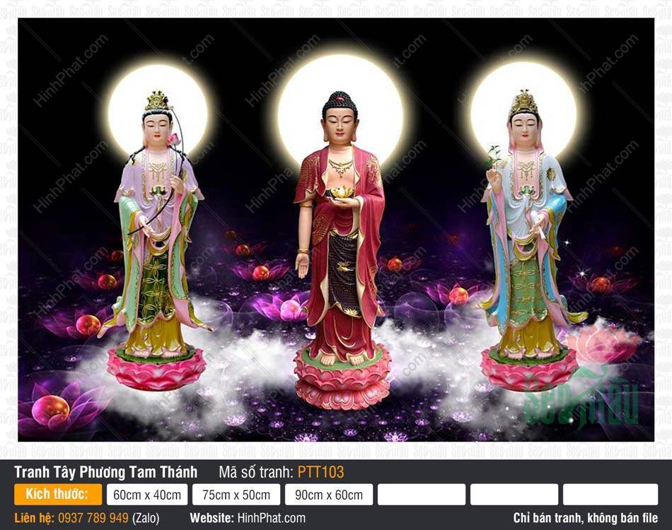 Tây Phương Tam Thánh Đẹp PTT103 Tây Phương Tam Thánh Đẹp PTT103 tượng đứng đài sen hồng giữa sương khói
