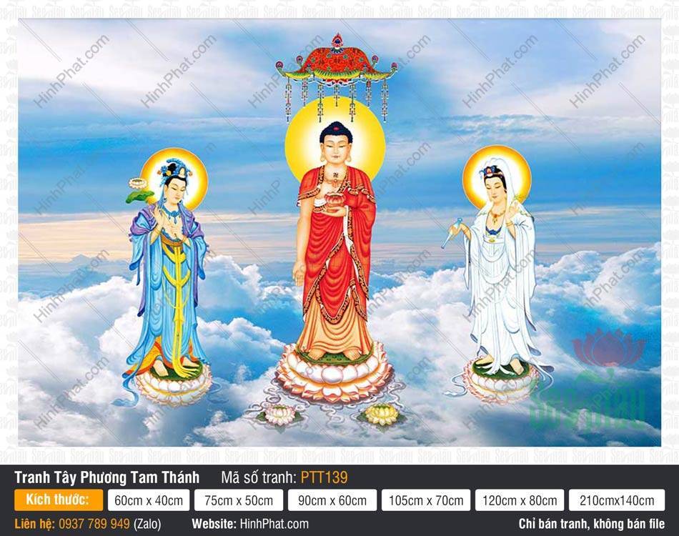 Tây Phương Tam Thánh Đẹp PTT139 Tây Phương Tam Thánh Đẹp PTT139 ngự đài sen giữa biển mây trắng bồng bềnh trang nghiêm