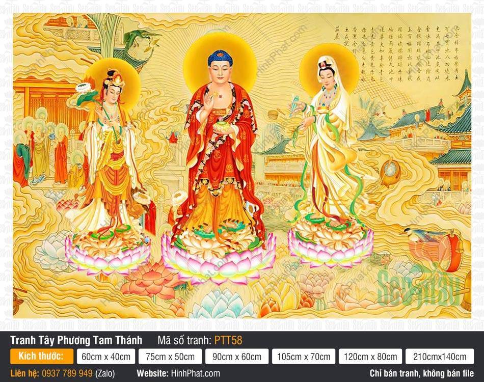 Tây Phương Tam Thánh Đẹp PTT58 Tây Phương Tam Thánh Đẹp PTT58 ngự trên đài sen trước bối cảnh cung điện