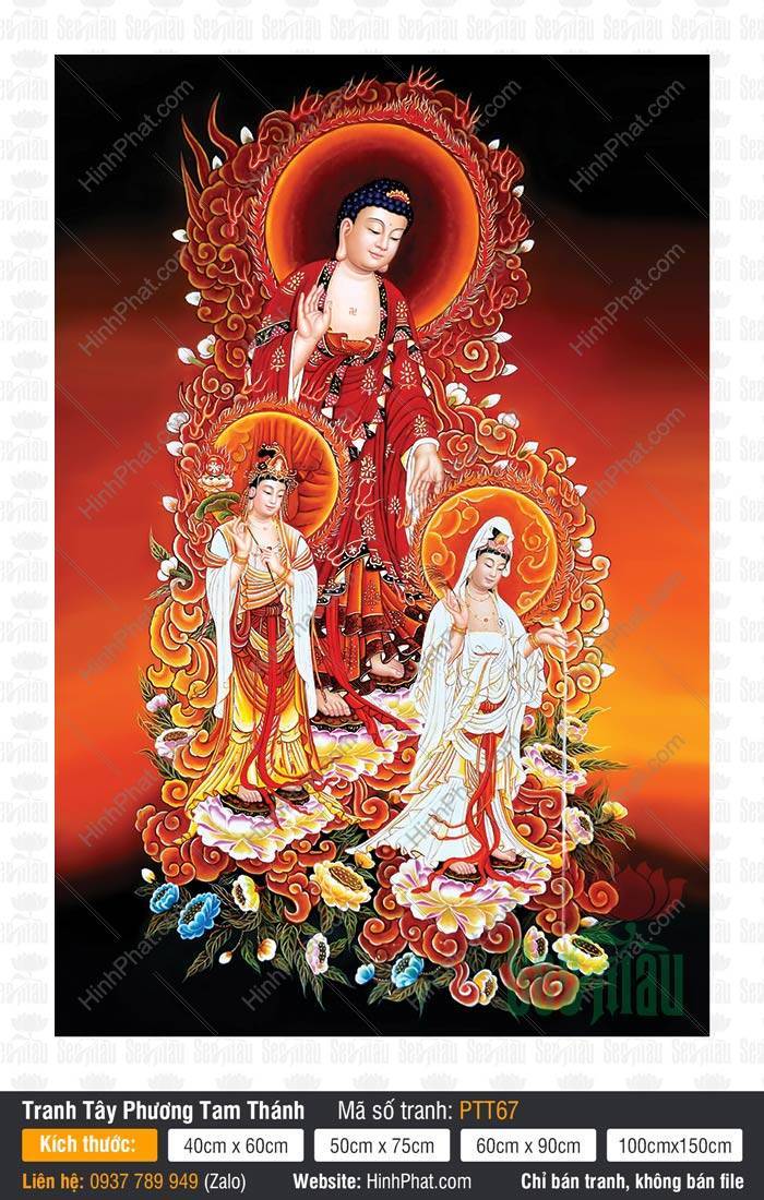 Tây Phương Tam Thánh Đẹp PTT67 Tây Phương Tam Thánh Đẹp PTT67 với vòng hào quang mây lửa rực rỡ